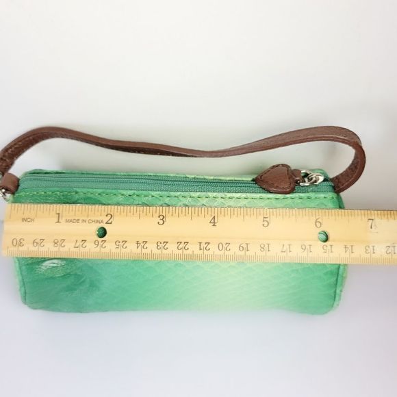 Sharif Studio Snakeskin Embossed Purse & Matching Wristlet Bundle Leather Green - Picture 8 of 9